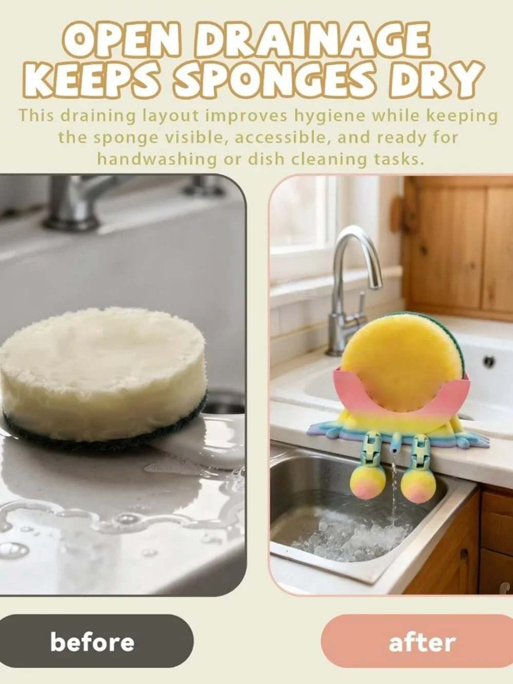 Hanging Sponge Holder with Drainage for Kitchen Sink – Compatible with Scrub Dad